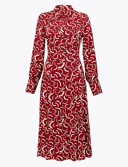 Swirl Print Midi Shirt Dress