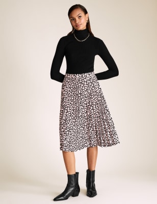 Jersey Animal Print Pleated Skirt - SA