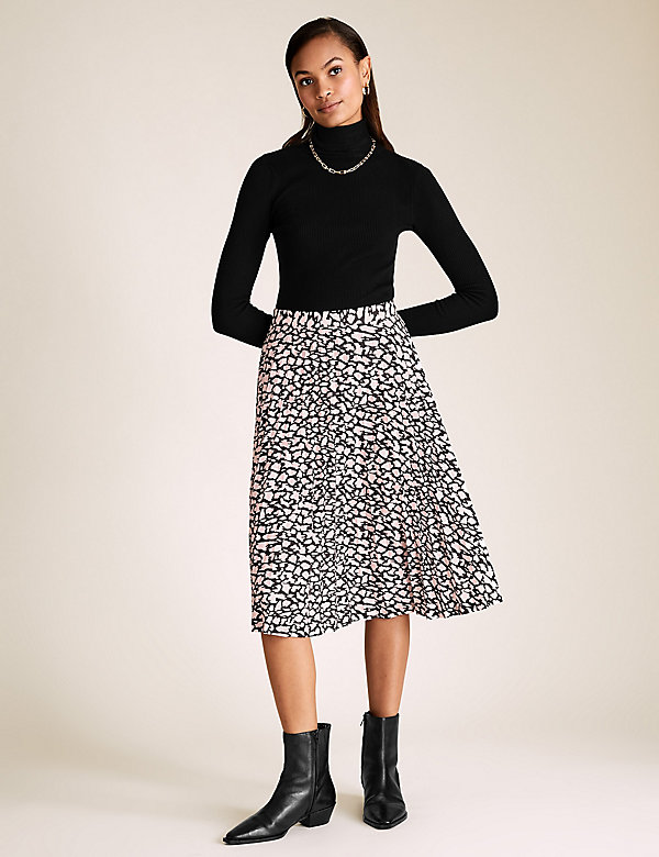Jersey Animal Print Pleated Skirt - RS