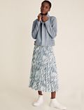 Animal Print Pleated Midi A-Line Skirt