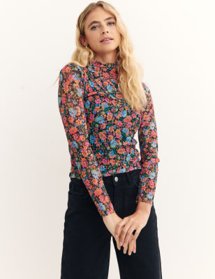 

Womens Nobody's Child Transparentes Langarmoberteil mit Rundhalsausschnitt und Blumenmuster - Green Mix, Green Mix