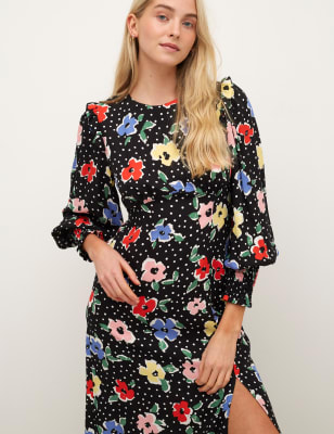 

Womens Nobody's Child Floral Round Neck Midi Tea Dress - Black Mix, Black Mix