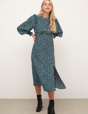 

Nobody's Child Vestido de tarde estampado maxi a media pierna con cuello redondoWomens - Green Mix, Green Mix