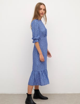 

Womens Nobody's Child Tailliertes Midaxikleid mit Obstmuster und Rundhalsausschnitt - Blue Mix, Blue Mix