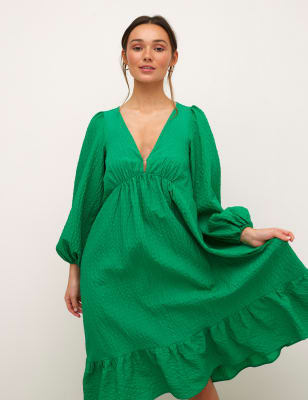 

Womens Nobody's Child Textured V-Neck Midi Tea Dress - Green Mix, Green Mix