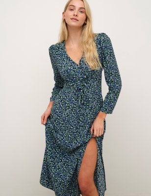 

Womens Nobody's Child Printed V-Neck Tie Detail Midaxi Tea Dress - Green Mix, Green Mix