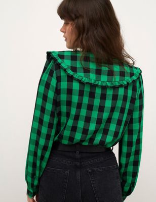 

Womens Nobody's Child Checked Collared Long Sleeve Blouse - Green Mix, Green Mix