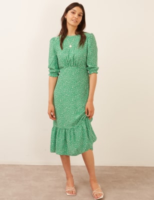 cap sleeve tie waist floral midaxi dress