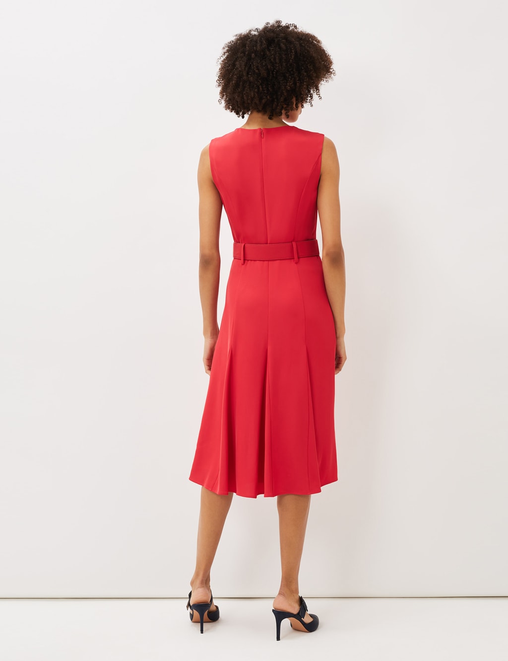 V-Neck Belted Midi Waisted Dress image 4