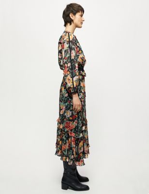 M&S Jigsaw Womens Floral Blouson Sleeve Maxi Tiered Dress