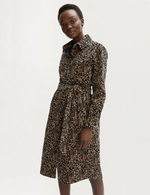 M&S Jigsaw Womens Cotton Rich Woodland Print Midi Shirt Dress