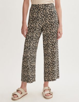 M&S Jigsaw Womens Floral Wide Leg Cropped Trousers