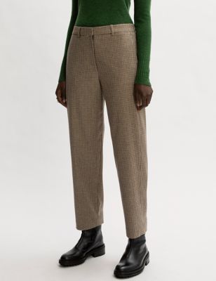 M&S Jigsaw Womens Checked Tapered Trousers With Wool