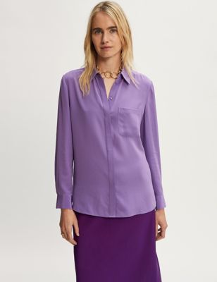 M&S Jigsaw Womens Pure Silk Relaxed Long Sleeve Shirt