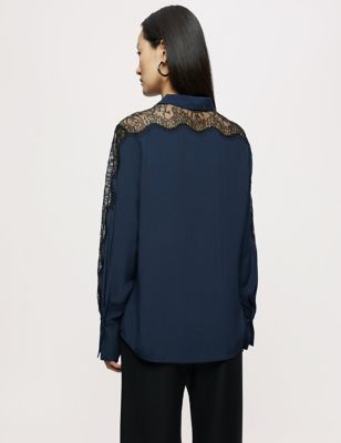 M&S Jigsaw Womens Collared Lace Detail Long Sleeve Shirt