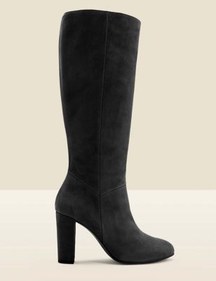 Sosandar Womens Suede Block Heel Knee High Boots - 5 - Black, Black