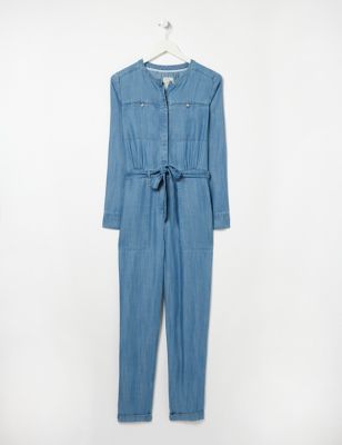Pure Tencel™ Belted Long Sleeve Jumpsuit
