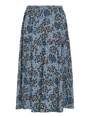M&S Finery London Womens Animal Print Midi Tiered Skirt - 8 - Blue Mix, Blue Mix