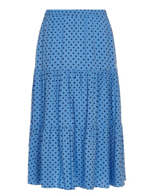 M&S Finery London Womens Polka Dot Midi Tiered Skirt - 8 - Blue Mix, Blue Mix