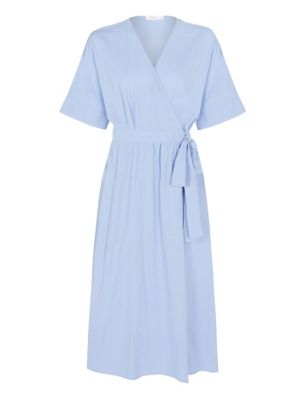 M&S Finery London Womens Linen Rich V-Neck Tie Front Midi Wrap Dress