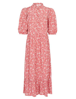 M&S Finery London Womens Printed High Neck Midi Smock Dress - 8 - Pink Mix, Pink Mix