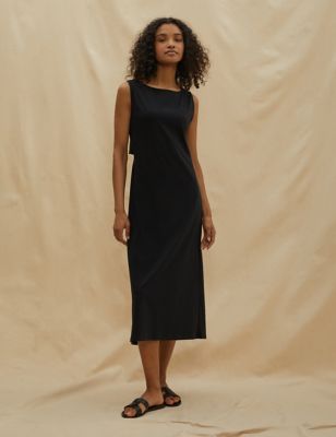 Albaray Womens Organic Cotton Midaxi T-Shirt Dress - 16 - Black, Black