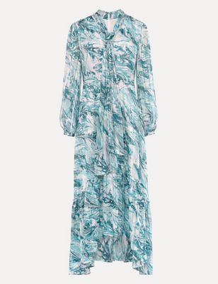 M&S Phase Eight Womens Printed V-Neck Tie Detail Maxi Tea Dress