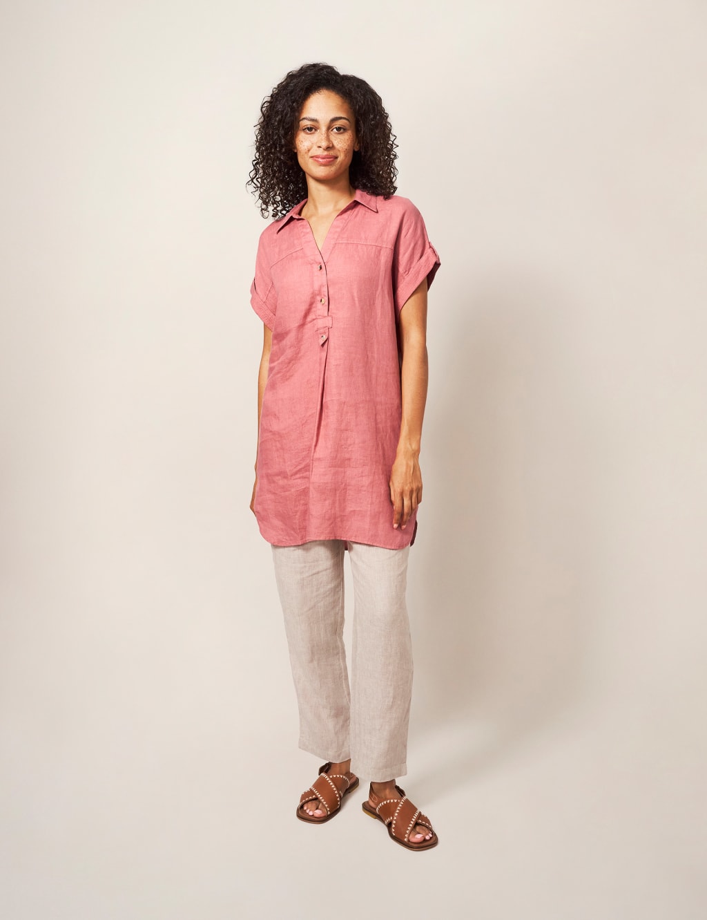 Pure Linen Collared Relaxed Tunic image 3