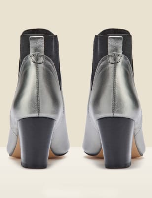 M&S Sosandar Womens Leather Chelsea Block Heel Ankle Boots - 3 - Silver, Silver