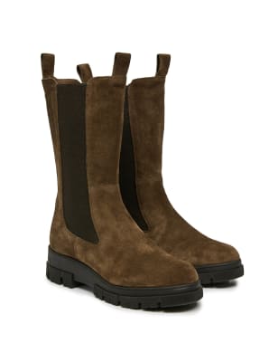 M&S Celtic & Co. Womens Suede Chelsea Chunky Block Heel Boots - 9 - Brown, Brown