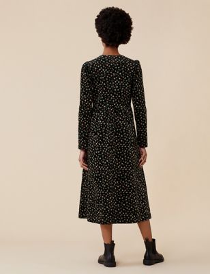 M&S Finery London Womens Cotton Rich Floral Midi Waisted Dress