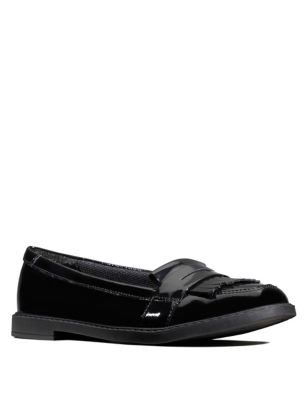 Clarks Kids Leather Slip-on Loafers (Youth size 3-8) - 3F - Black Patent, Black Patent