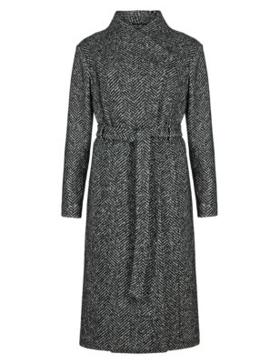 PETITE Wool Blend Herringbone Long Belted Overcoat | M&S Collection | M&S