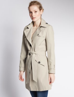 PETITE Button Through Belted Mac | M&S