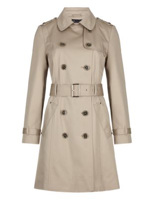 PETITE Pure Cotton Double Breasted Belted Trench Coat with Stormwear ...