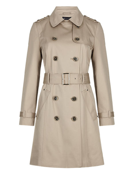 PETITE Pure Cotton Double Breasted Belted Trench Coat with Stormwear ...