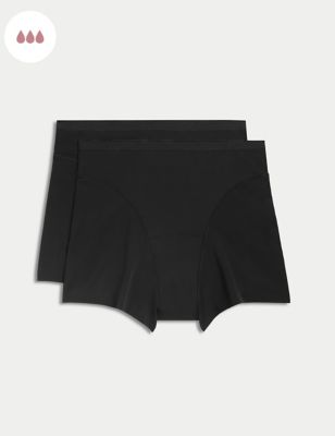 M&S Womens 2pk Heavy Absorbency Shaping Period Shorts - 18 - Black, Black