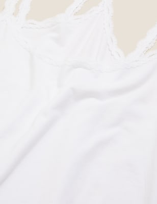 

Womens 2pk Cotton Rich Lace Trim Vest - White, White