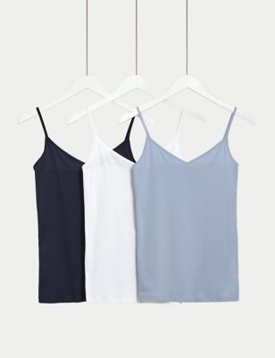 Marks And Spencer Womens M&S Collection 3pk Cotton Rich Strappy Vests - Faded Blue, Faded Blue