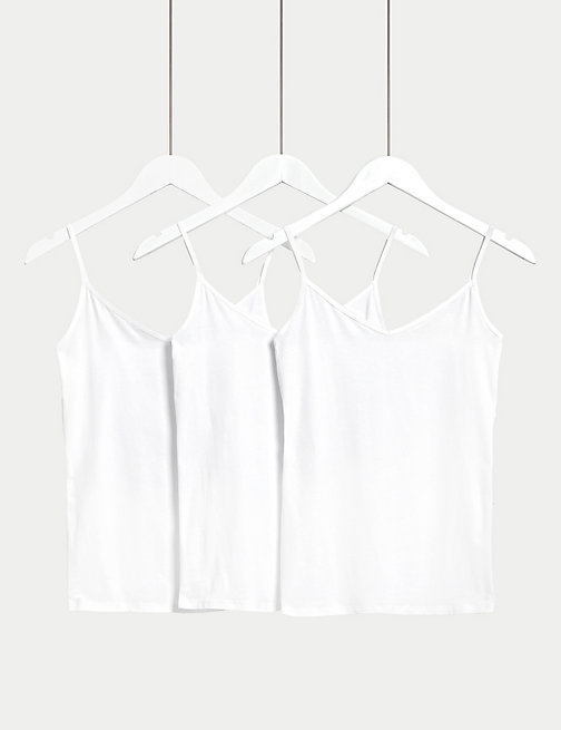 Marks And Spencer Womens M&S Collection 3pk Cotton Rich Strappy Vests - White, White