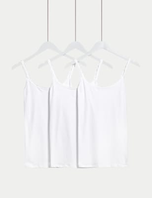 Marks And Spencer Womens M&S Collection 3pk Cotton Rich Lace Trim Vests - White, White