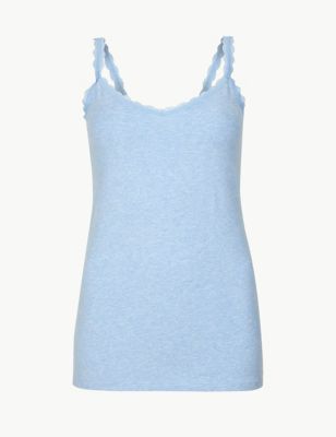 

Womens M&S Collection Cotton Rich Lace Trim Vest - Soft Blue, Soft Blue