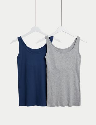 

Womens M&S Collection 2pk Cotton Rich Secret Support™ Vests - Dark Blue Mix, Dark Blue Mix