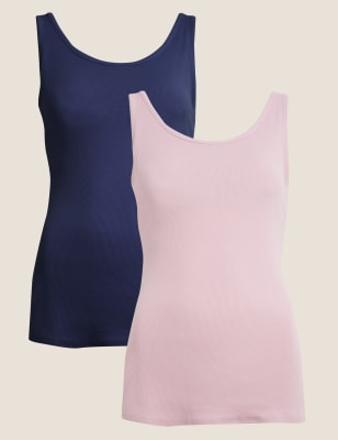 

Womens M&S Collection 2er-Pack Trägerhemden mit hohem Baumwollanteil und Secret Support™ - Navy Mix, Navy Mix
