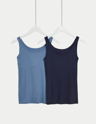 

Womens M&S Collection 2pk Cotton Rich Secret Support™ Vests - Grey Blue, Grey Blue