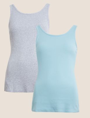 Marks And Spencer Womens M&S Collection 2pk Cotton Rich Secret Support Vests - Grey Mix