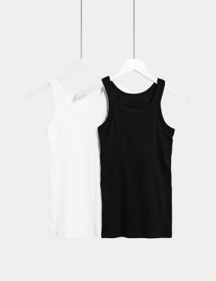 M&S Womens 2pk Cotton Rich Secret Support Vests - 10 - White Mix, White Mix