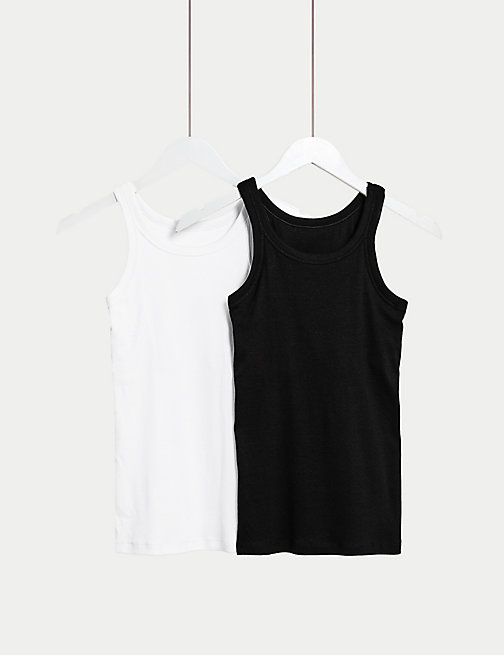 Marks And Spencer Womens M&S Collection 2pk Cotton Rich Secret Support Vests - White Mix, White Mix