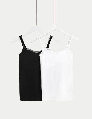 M&S Women's 2pk Cotton Rich Secret Support Vests - 6 - White Mix, White Mix