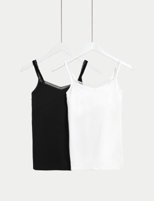 Marks And Spencer Womens M&S Collection 2pk Cotton Rich Secret Support Vests - White Mix